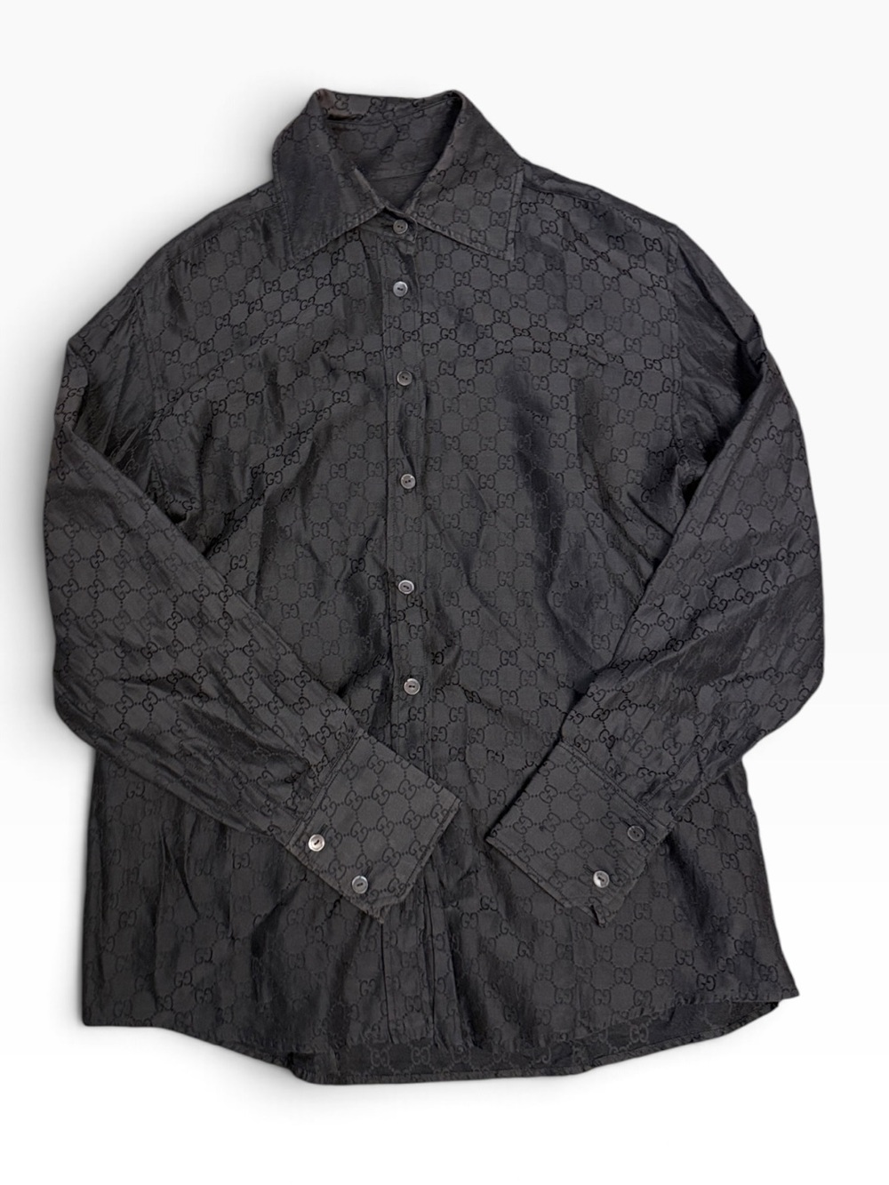 Vintage Gucci Tom Ford SS 1998 GG Monogram Button Down Shirt IT 40 Black